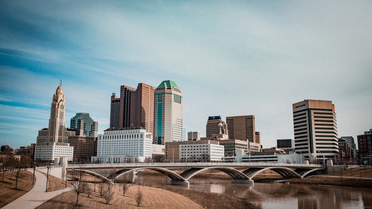 Columbus Ohio skyline along the Scioto River