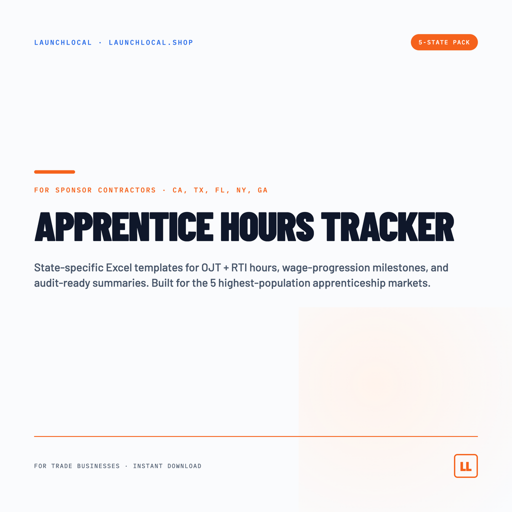 Apprentice Hours Tracker — 5-State Pack (CA, TX, FL, NY, GA) — preview