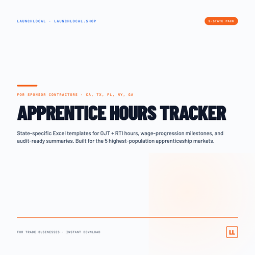 Apprentice Hours Tracker — 5-State Pack (CA, TX, FL, NY, GA) — preview