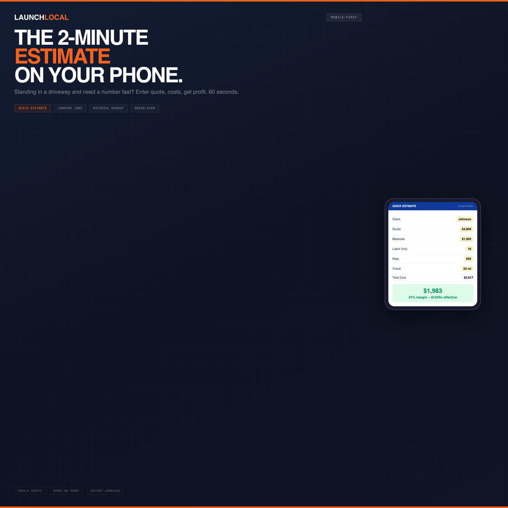 Jobsite Profit Calculator - 2-Minute Estimate on Your Phone
